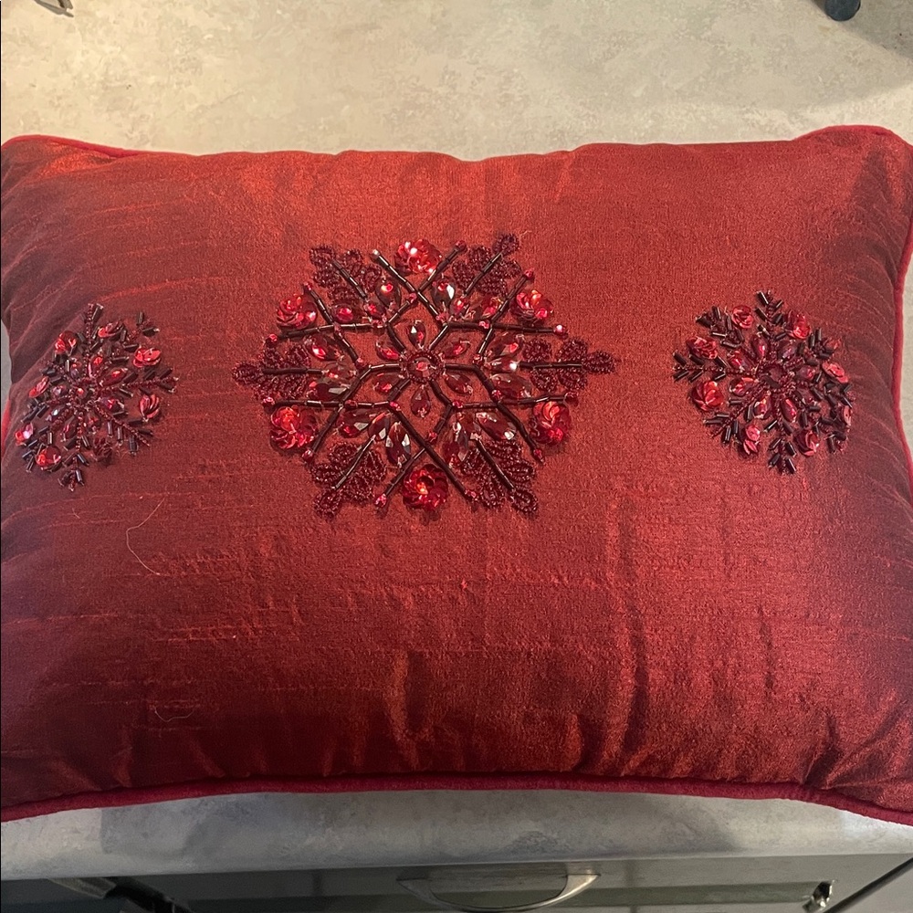 Kim Seybert Red Sequined Fabric/Velvet Pillow